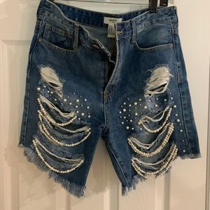 F21 pearl embellished shorts
